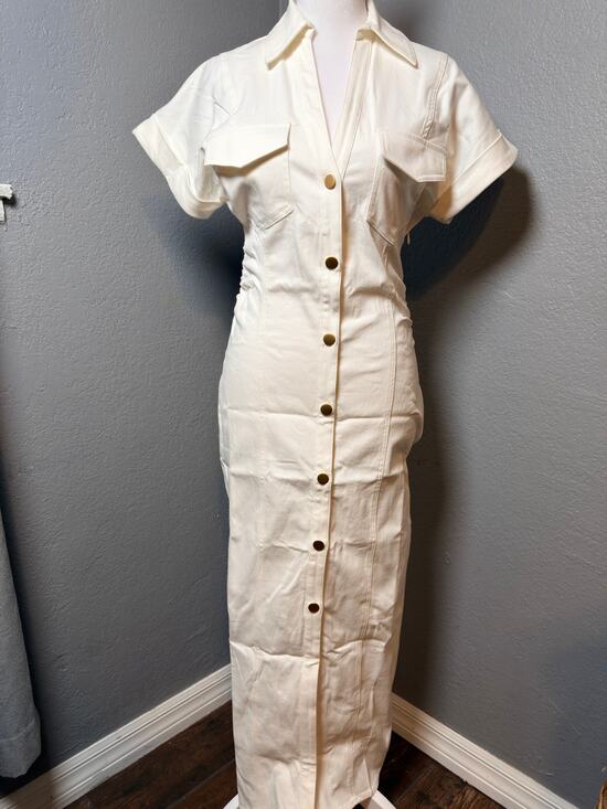 Candescent Dresses & Skirts - Candescent Women's Midi Dress Size S Ivory Button Front Collared Dress